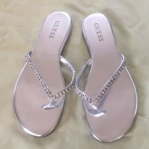 Guess silver bling flip-flops Jasper.